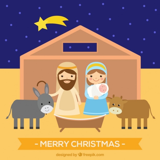 Lovely characters of the nativity scene in flat design