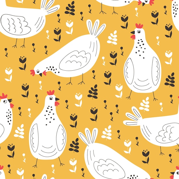 Lovely chickens Seamless pattern Vector illustration