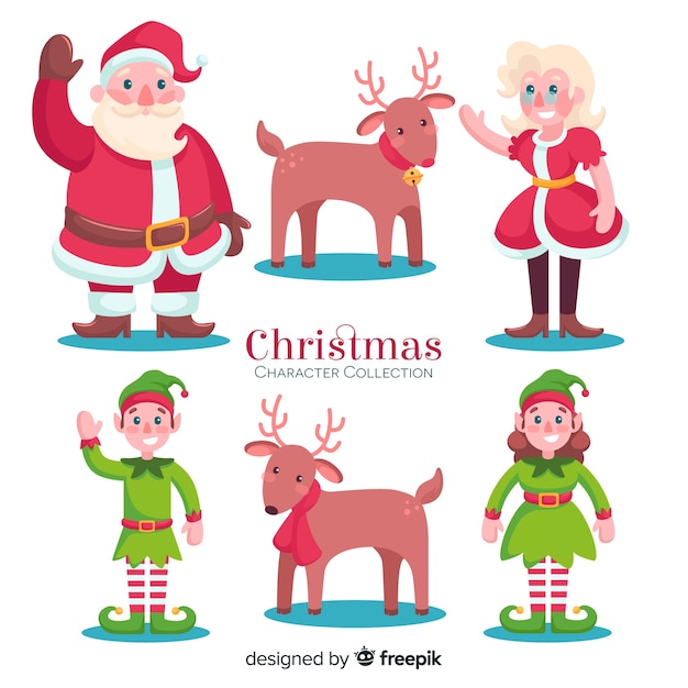 フラットデザインの素敵なクリスマスキャラクターコレクション