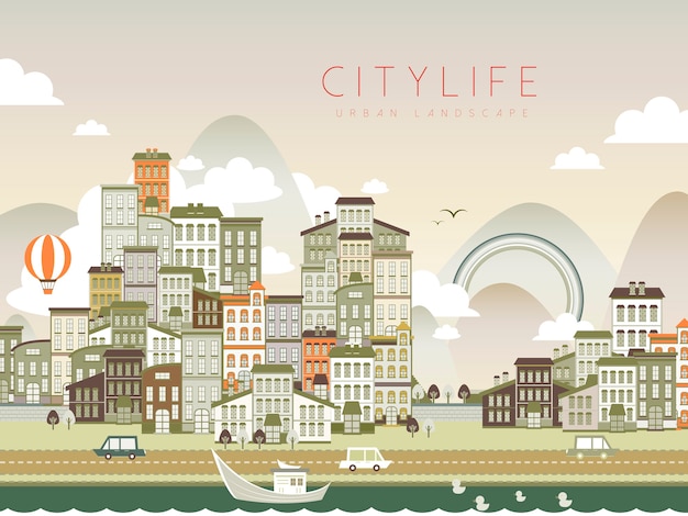 Lovely city life scenery in flat design