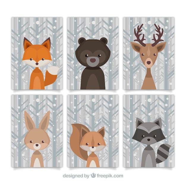 Vector lovely collection of forest animals in vintage style