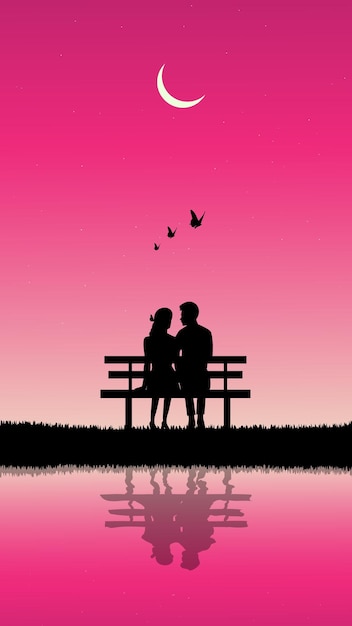 Vector lovely couple dating on moon night