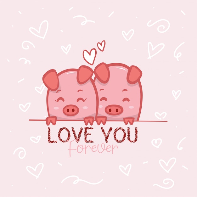 Lovely couple pigs background illustration