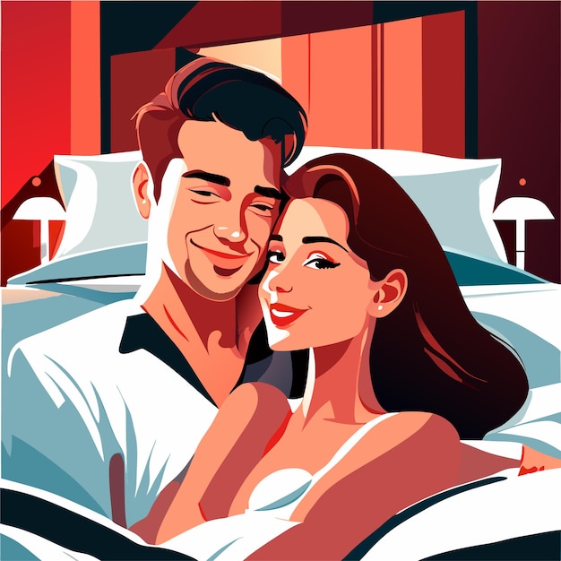 Vector lovely couple posing in bed