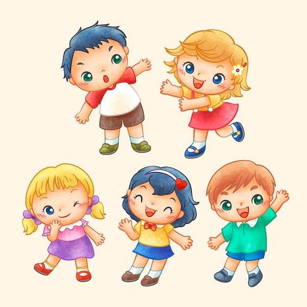 Lovely cute children in hand drawn style