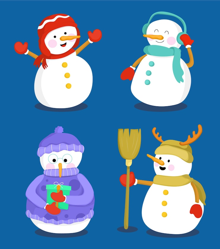 Vector 평면 디자인에 사랑스러운 귀여운 크리스마스 겨울 눈사람 캐릭터 컬렉션 벡터 일러스트 레이 션