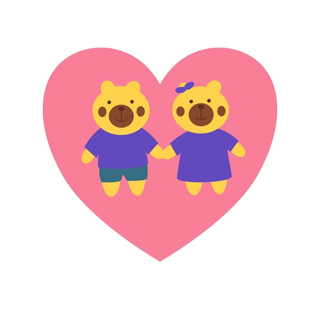 Lovely cute a couple teddy bear flat illustration