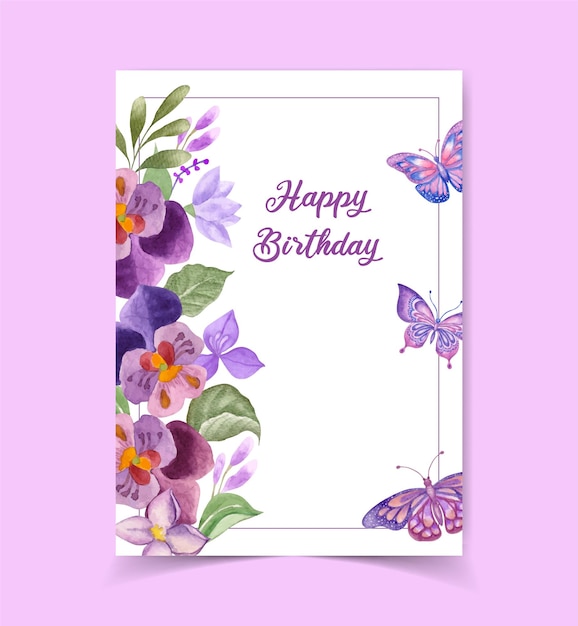 Lovely cute happy birthday card with floral decoration