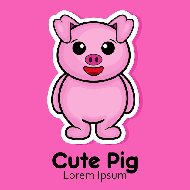 lovely cute standing pig cartoon logo design for animal lover