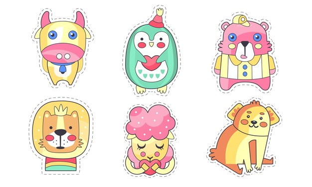 Lovely Different Animals Collection Cute Colorful Cloth Patches Applique for Kids Clothing Decoration Vector Illustration