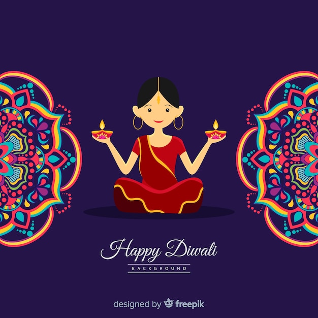 Lovely diwali background with flat design