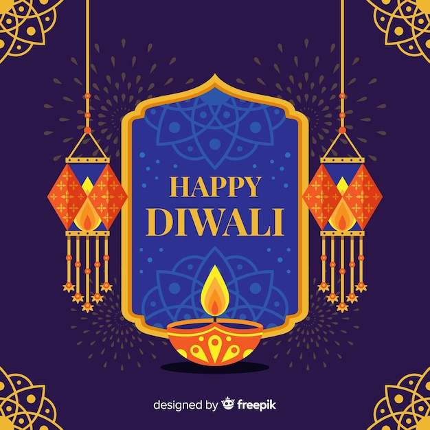 Vector lovely diwali background with flat design