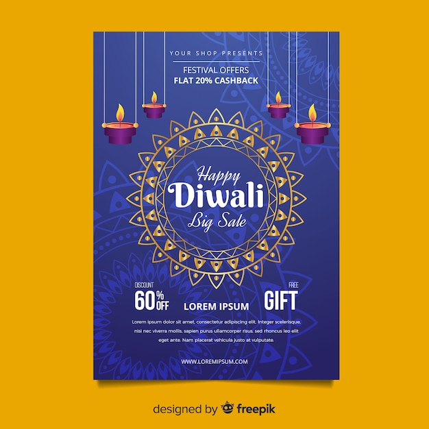 Lovely diwali sale flyer template with flat design