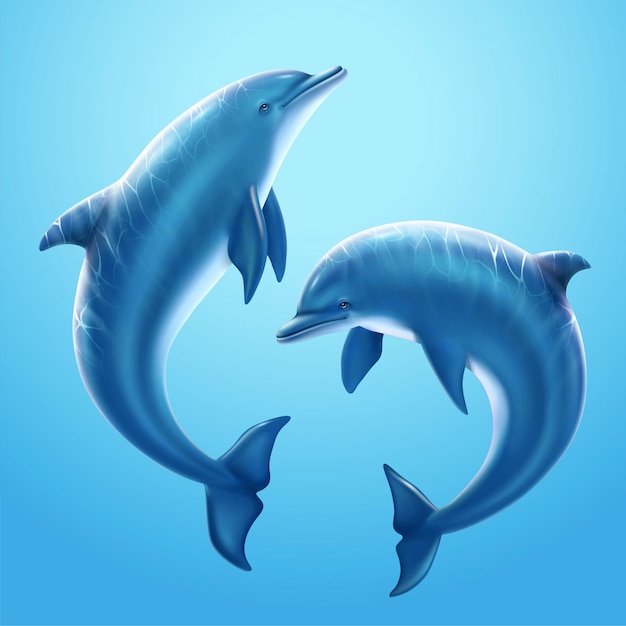 Вектор Прекрасный дельфин, играющий вместе в подводном морском мире, 3d иллюстрация