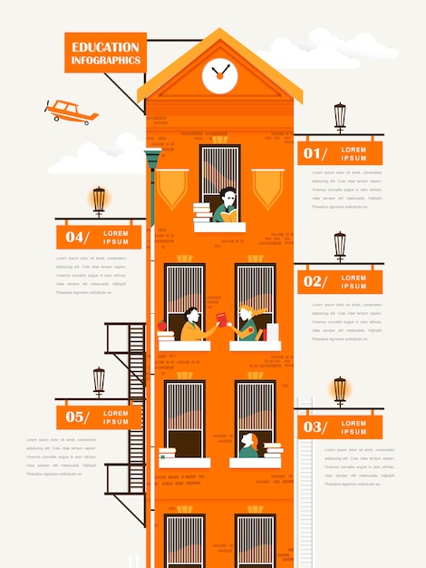 Vector lovely education infographic template design with apartment