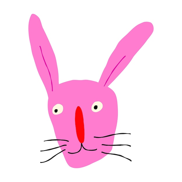 素敵な面白いピンクのウサギの顔落書きスタイルのバニーのモダンな手描き漫画イラスト