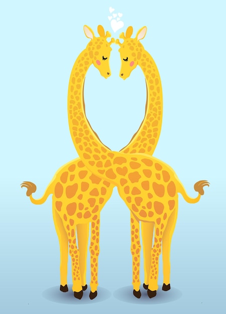 Lovely Giraffe in love Couple cartoon style