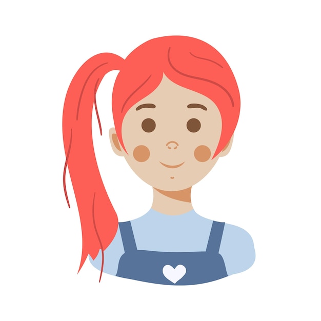 Bella ragazza con capelli rossi avatar di vettore di bambino carino illustrazione su sfondo bianco