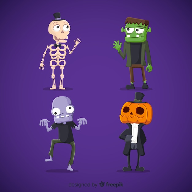 Vector lovely halloween character collection with flat design