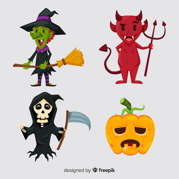 Lovely halloween character collection with flat design