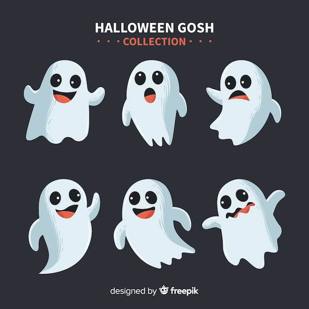 Vector lovely halloween ghost collection with flat design