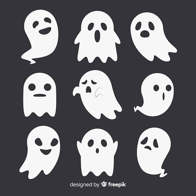 Lovely halloween ghost collection with flat design