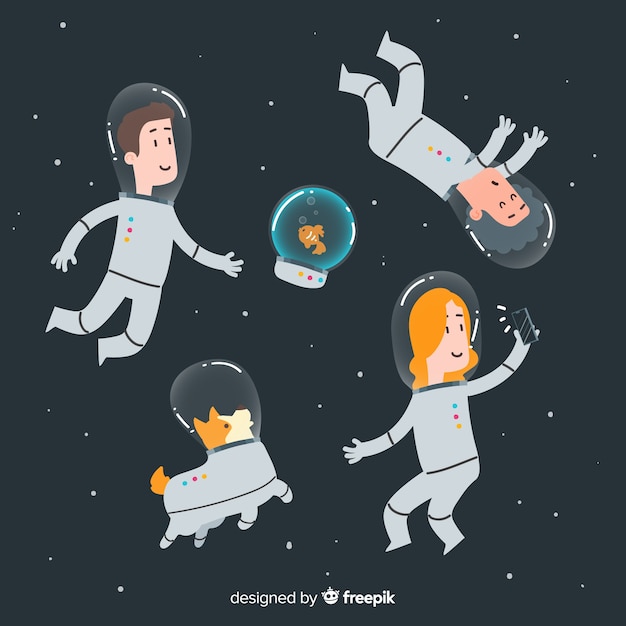 Вектор Симпатичные персонажи-космонавты