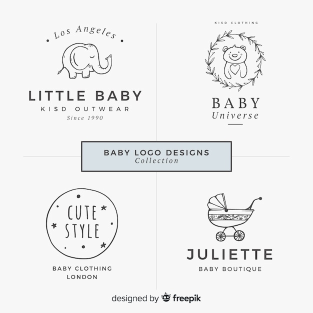 Collezione di bel logo bambino disegnato a mano