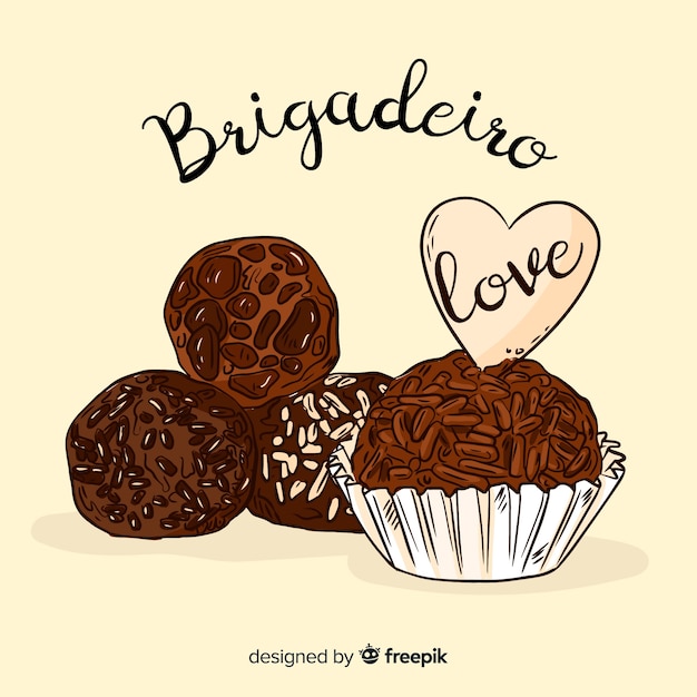 벡터 사랑스러운 손으로 그린 brigadeiro 구성