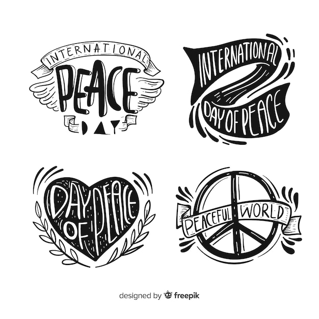 Vector lovely hand drawn day of peace label collection