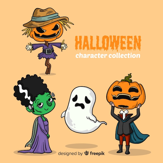 Disegnato a mano bella collezione di personaggi di halloween