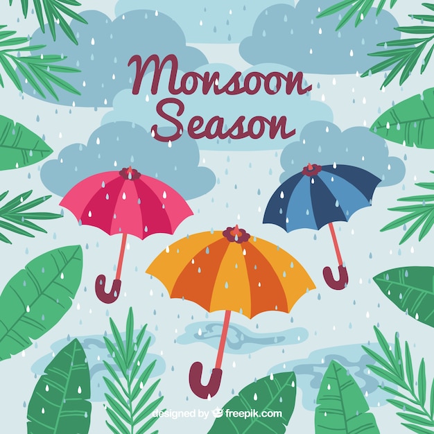 Vector lovely hand drawn monsoon season composition