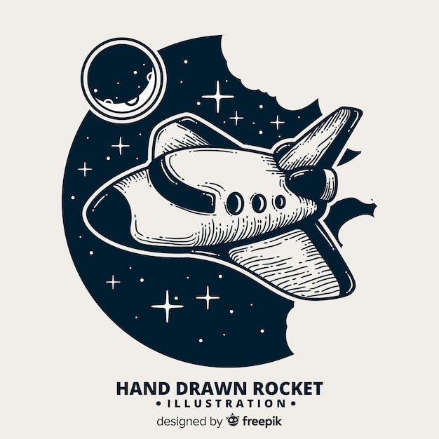 Vector lovely hand drawn space rocket composition