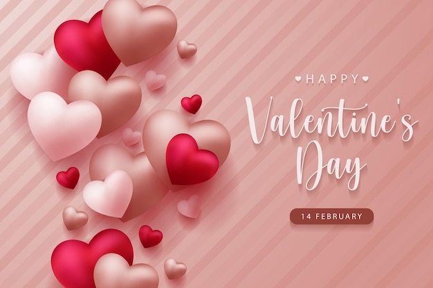 Lovely happy valentines day background with realistic 3d hearts design