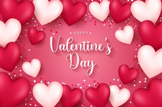 Lovely happy valentines day background with realistic hearts