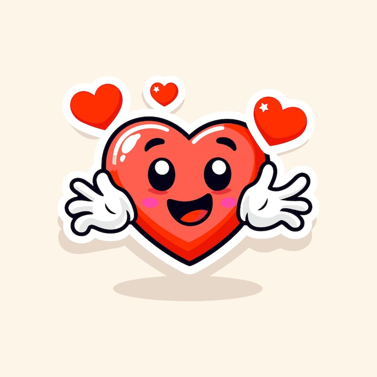 Vector lovely hearts stickers love concept happy valentines day funky happy heart character in trendy retro