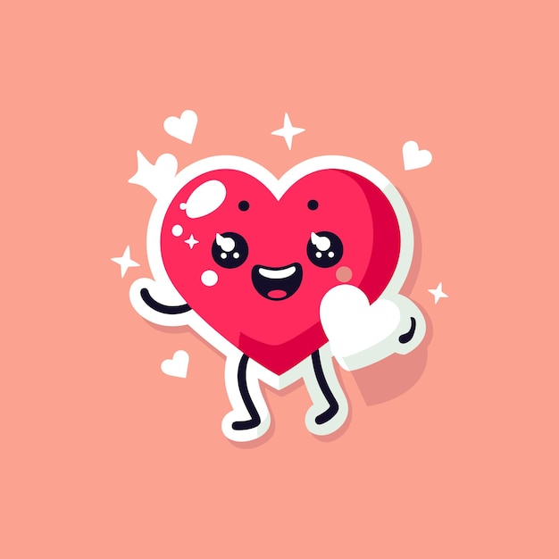 Vector lovely hearts stickers love concept happy valentines day funky happy heart character in trendy retro