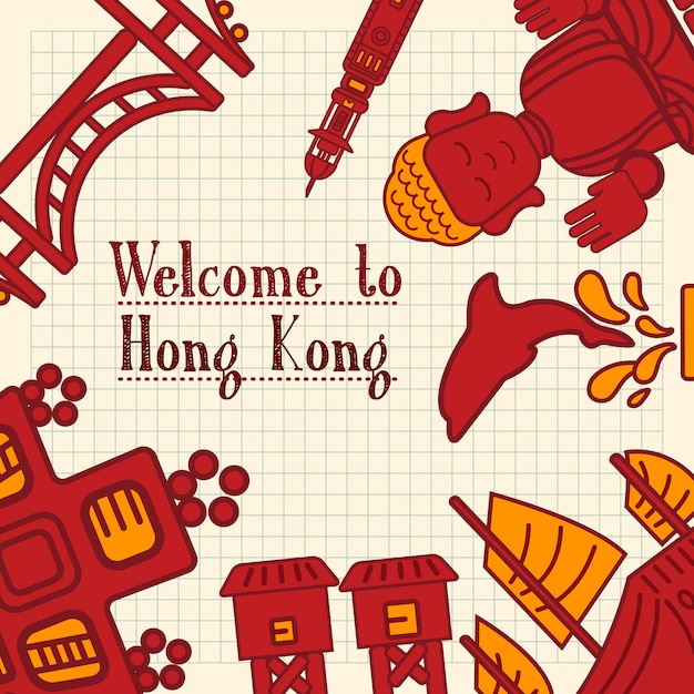 Lovely hong kong travel concept design in flat style