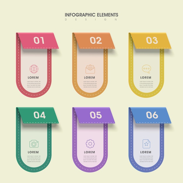 Bel design infografico con elementi di etichetta colorati