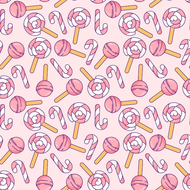 Vector lovely kawaii candy lollipop pattern vector seamless design adorable vector naadloos patroon met kawaii stijl snoep lollipops in charmante roze kleuren ideaal voor verpakking papier ontwerp