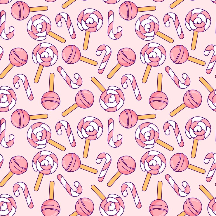 Vector lovely kawaii candy lollipop pattern vector seamless design adorable vector seamless pattern featuring kawaii style candy lollipops in charming pink colors ideal for wrapping paper design