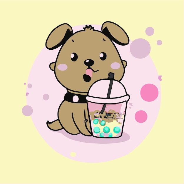 Vector lovely kawaii dog bubble tea