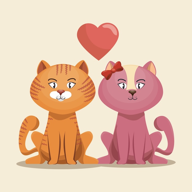 Lovely kittens pink and yellow with heart