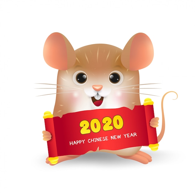 Vector lovely little rat happy chinese new year