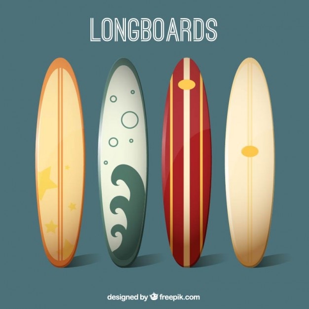 벡터 사랑스러운 longboards 세트