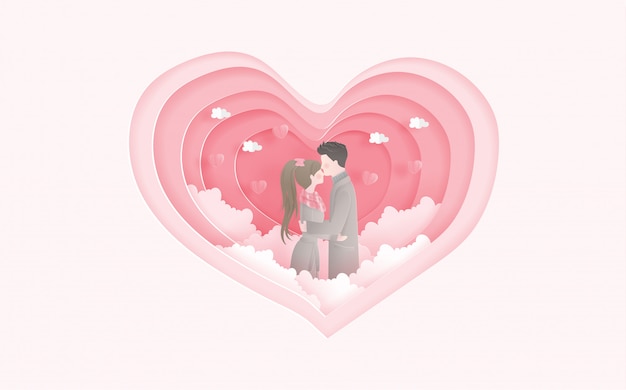 Lovely married couple with heart shape. Valentine's card and travel advertising for couple. 