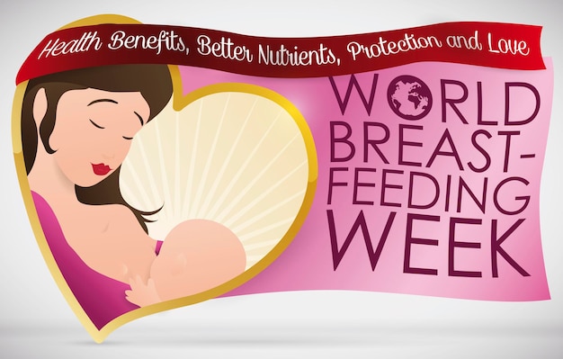 世界母乳育児週間の挨拶を交わす素敵なお母さんと赤ちゃん