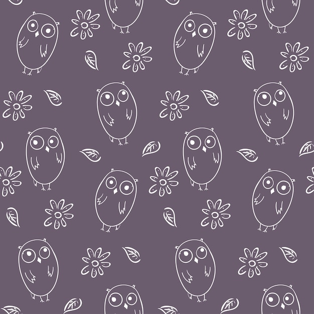 Vector lovely monochrome seamless pattern with cute owls