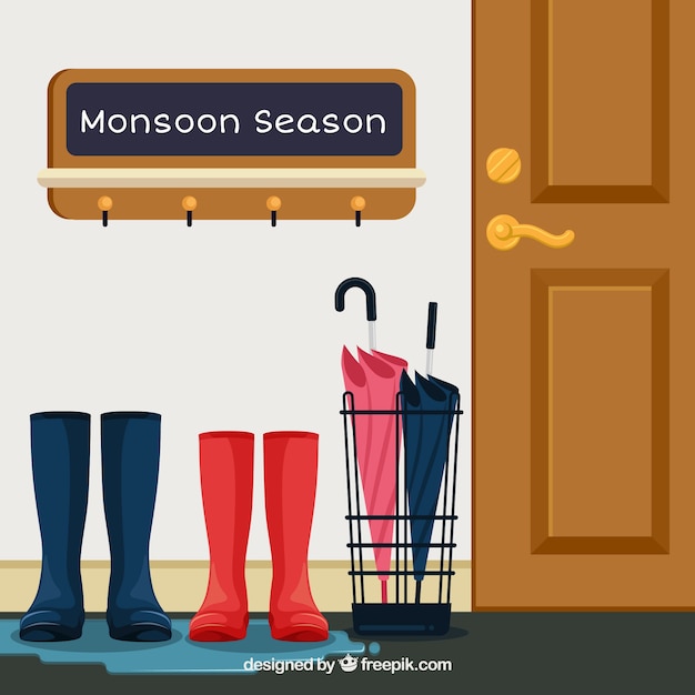 Lovely monsoon season composition with flat design