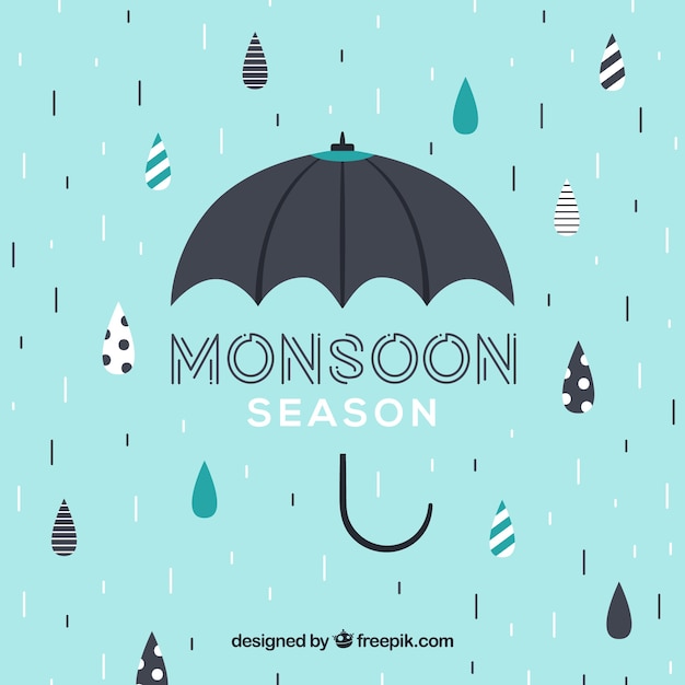 Vettore composizione bella stagione dei monsoni con ombrello